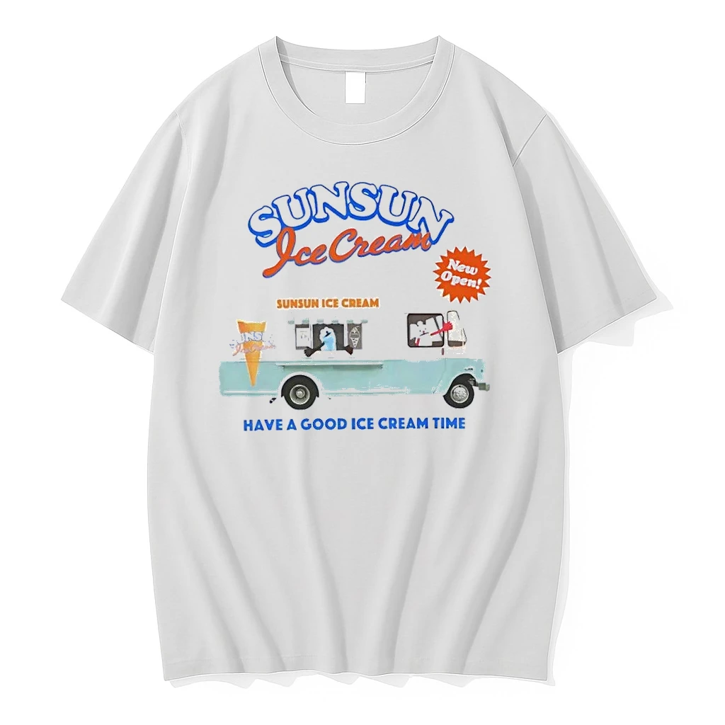 New Open Sunsun Ice Cream Have A Good Time Graphic White Shirts