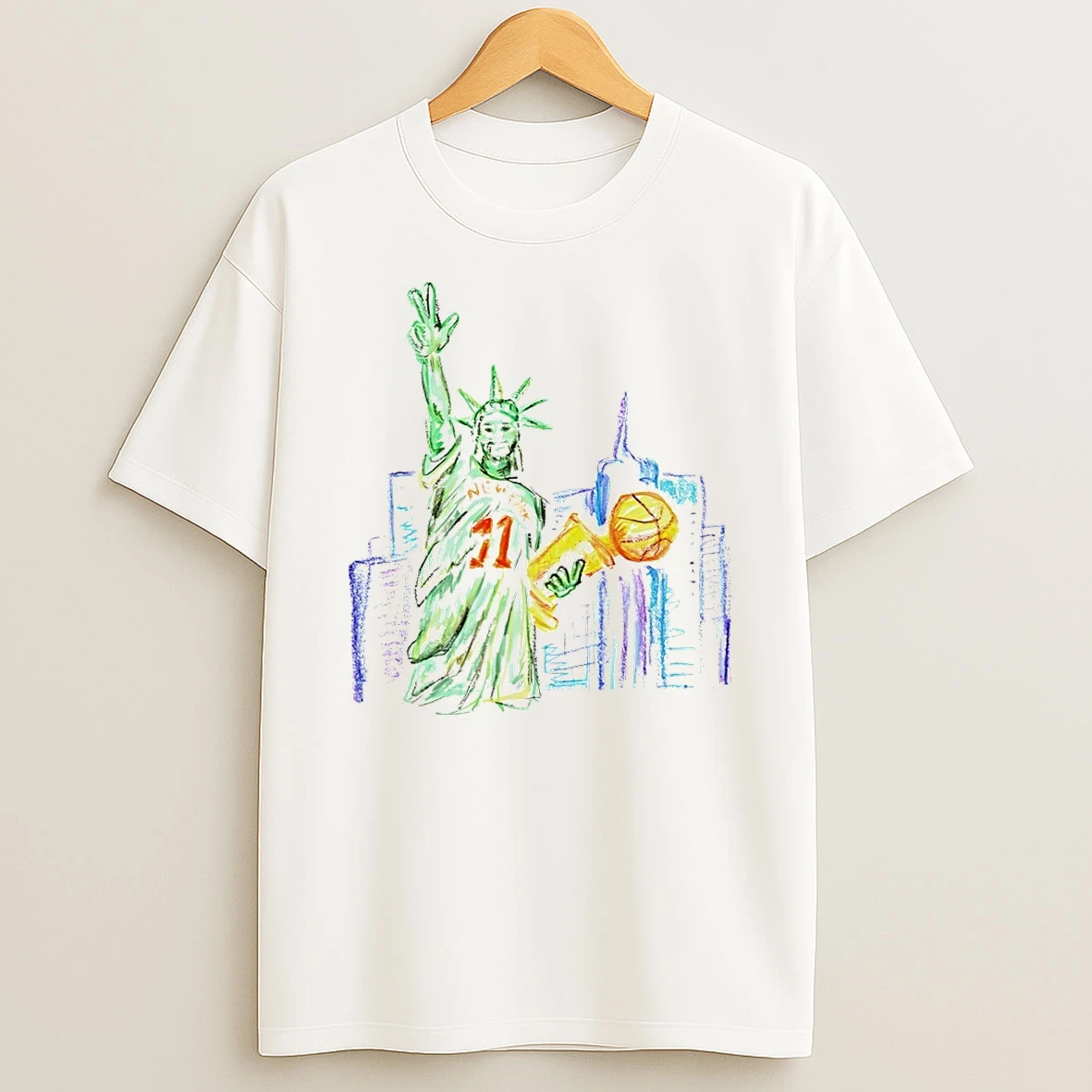 New York Jalen Brunson Statue Of Liberty Basketball Trophy Wackjumper X Niko Shirts