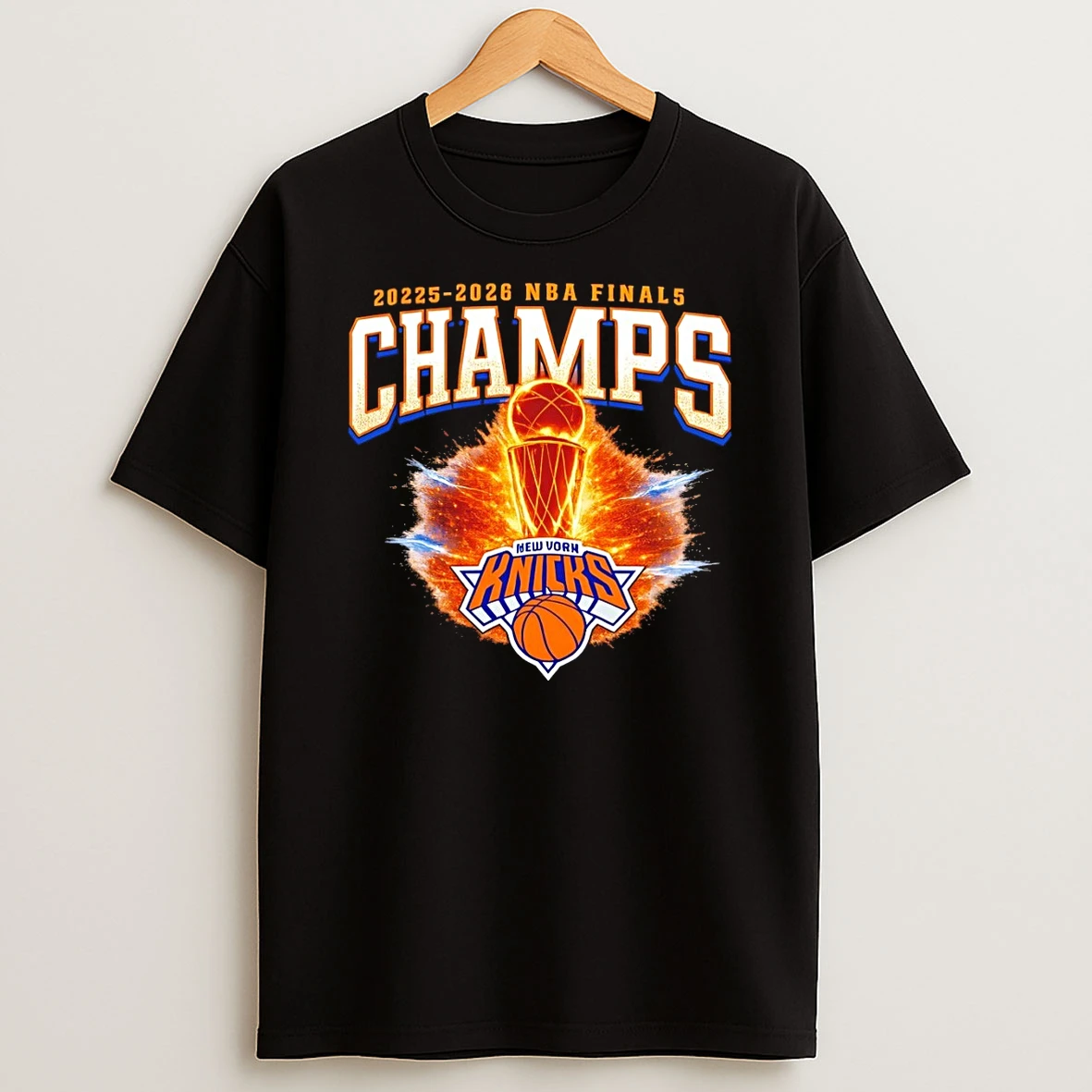 New York Knicks Basketball Team 2025 2026 Nba Finals Champs Fire Trophy Shirts