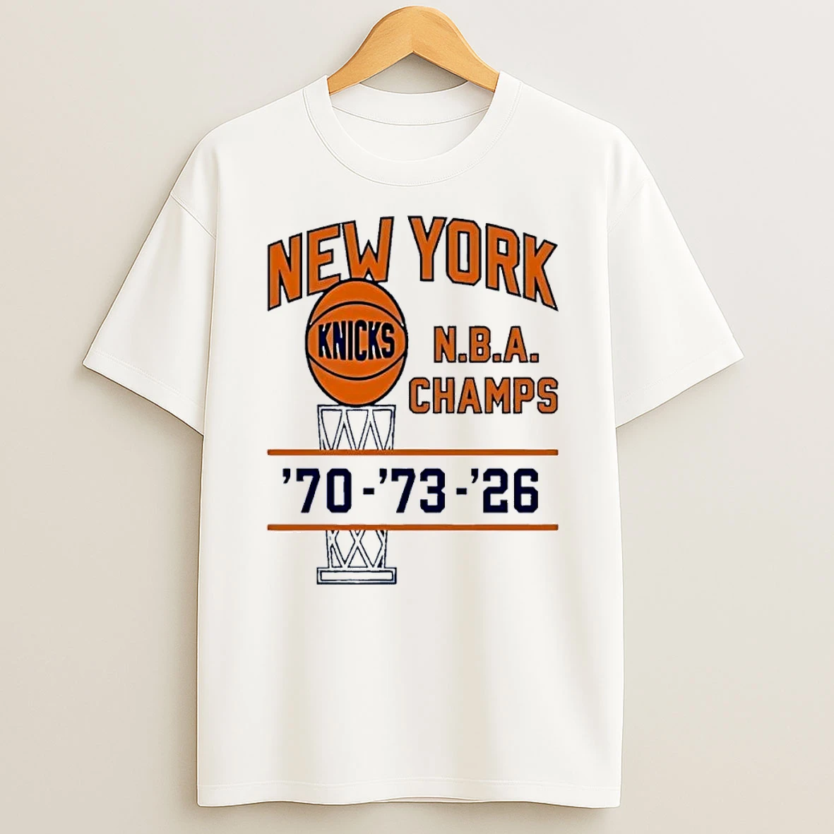 New York Knicks Nba Champs 70 73 26 Championship Trophy White Shirts
