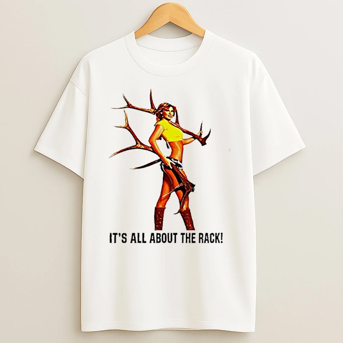 Officials Its All About The Rack Hunting Humorous Pin Up Girl Elk Antlers Premium T Shirt Sweatshirt Hoodie