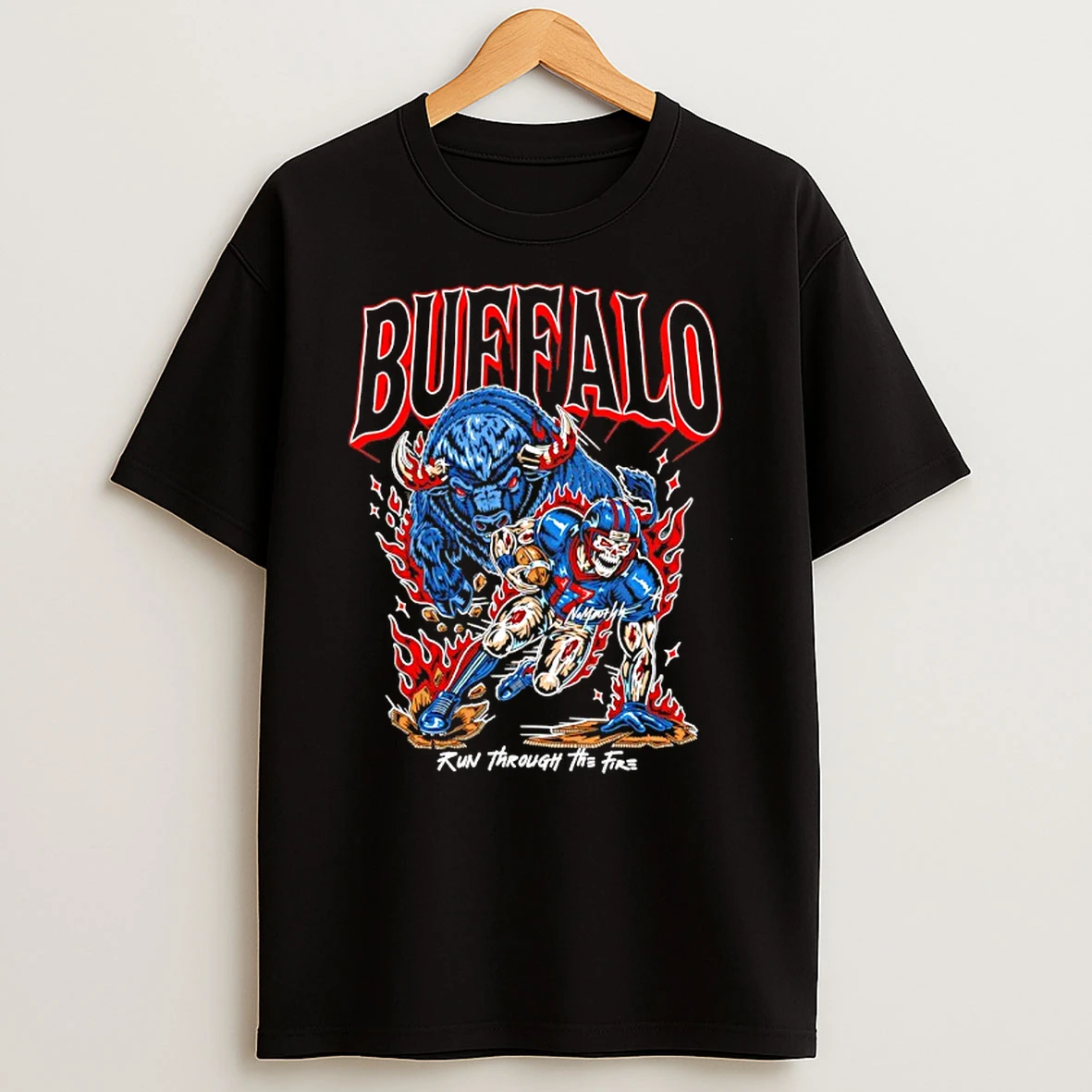 Officials Josh Allen Buffalo Bills Run Through The Fire Football Premium T Shirt Sweatshirt Hoodie