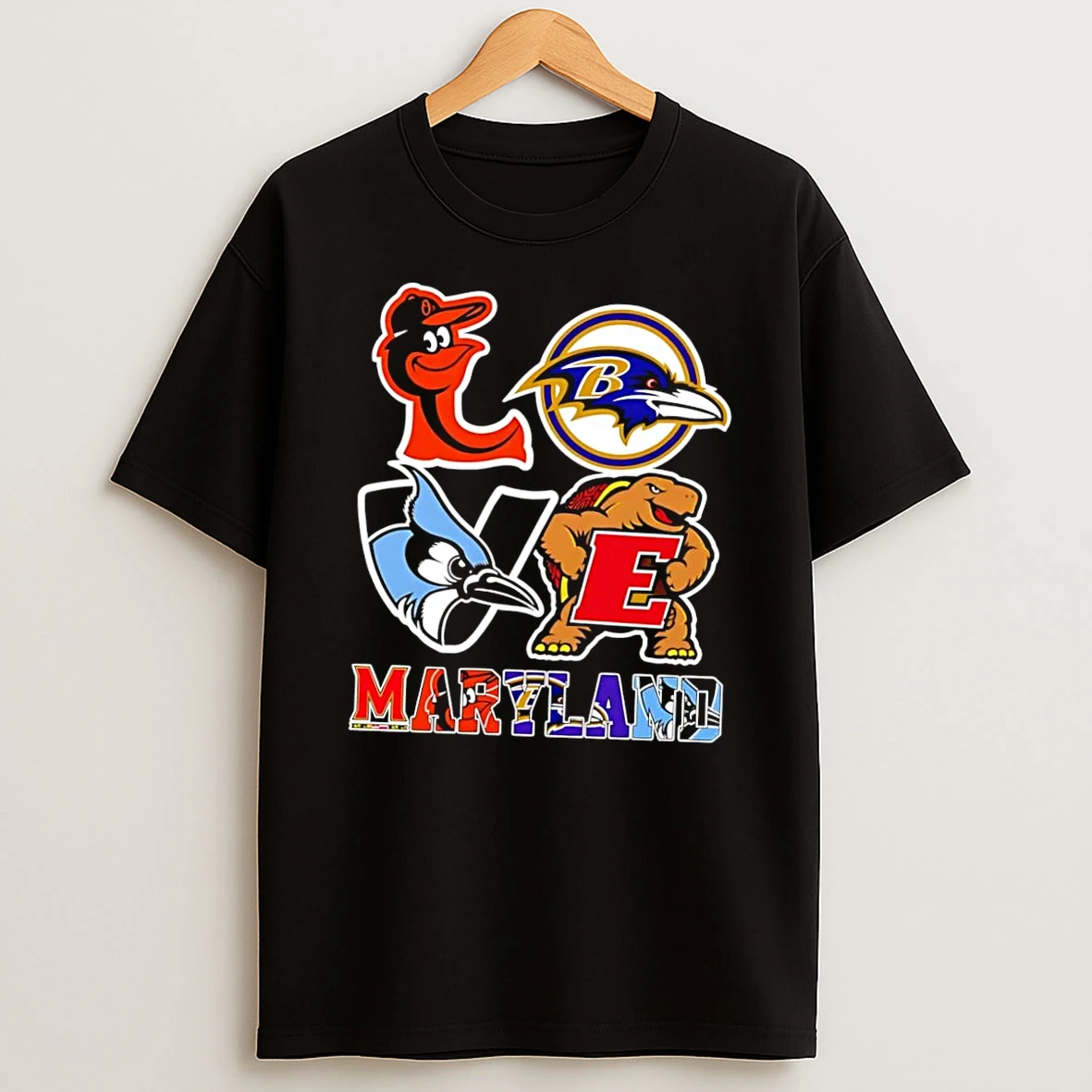 Officials Maryland Love Orioles Ravens Blue Jays Terrapins Black Premium T Shirt Sweatshirt Hoodie