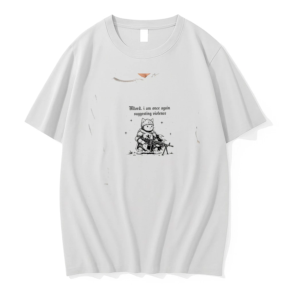 Officials Medieval Cat Knight Machine Gun Mlord I Am Once Again Suggesting Violence Premium T Shirt Sweatshirt Hoodie