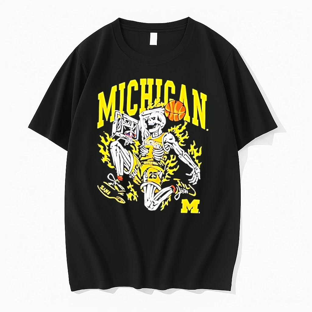 Officials Michigan Wolverines Mens Basketball Skeleton 25 Player Black Premium T Shirt Sweatshirt Hoodie