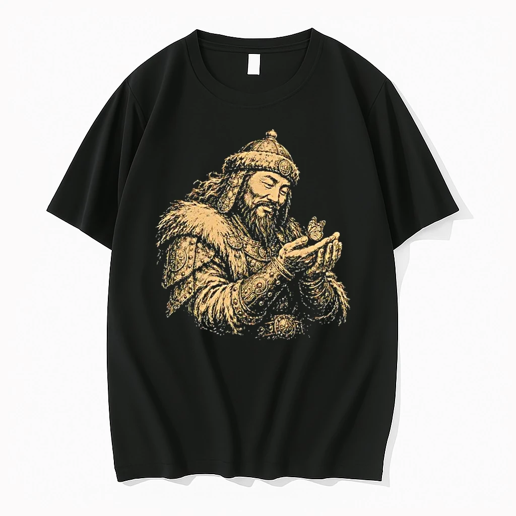 Officials Mongol Warrior Holding Butterfly Engraved Illustration Premium T Shirt Sweatshirt Hoodie