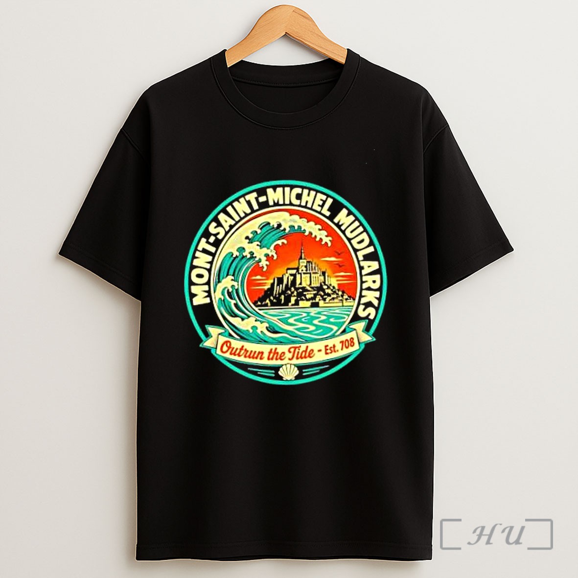 Officials Mont Saint Michel Mudlarks Outrun The Tide Est 708 France Tourism Landmark Logo Premium Shirt Sweatshirt Tee