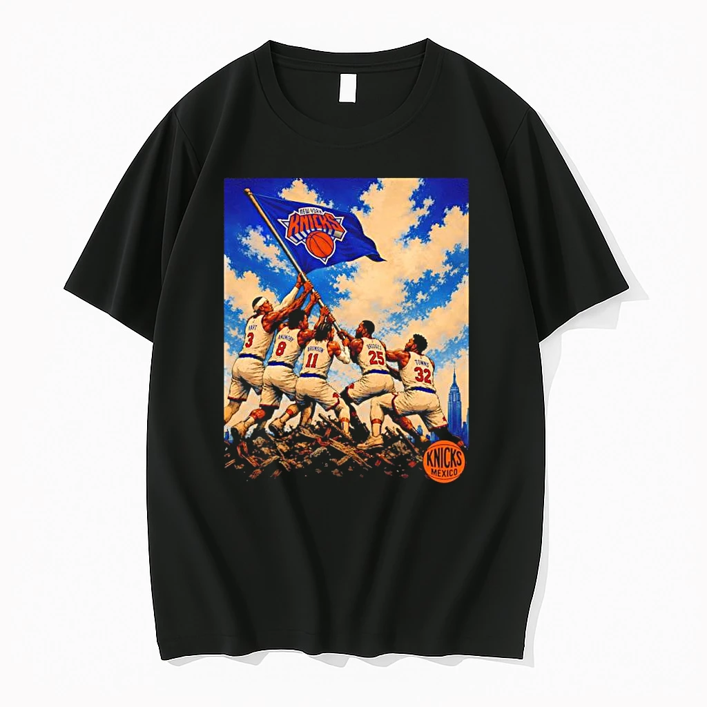Officials New York Knicks Nba Playoffs 2026 Team Flag Raising Heroic Nyc Skyline Premium T Shirt Sweatshirt Hoodie