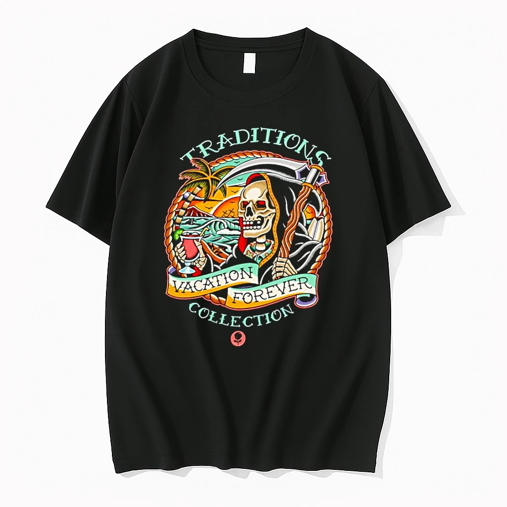 Officials Rose Traditions Vacation Forever Collection Grim Reaper Drinking Cocktail Black Premium T Shirt Sweatshirt Hoodie