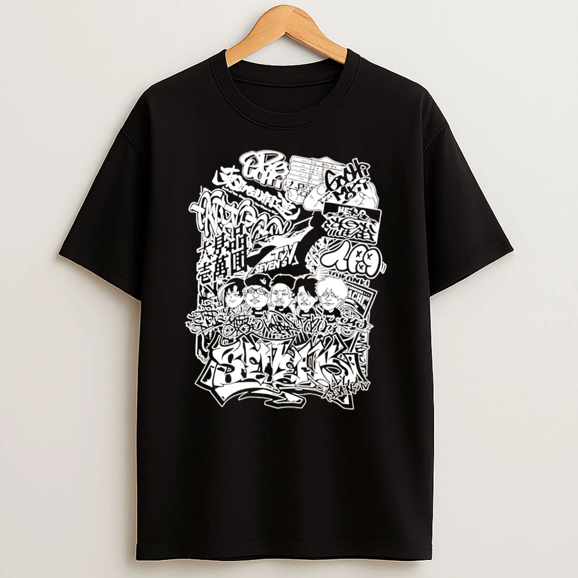 Officials Sevens Tv Graffiti Art Featuring Five Men Wearing Apparel Black Premium T Shirt Sweatshirt Hoodie