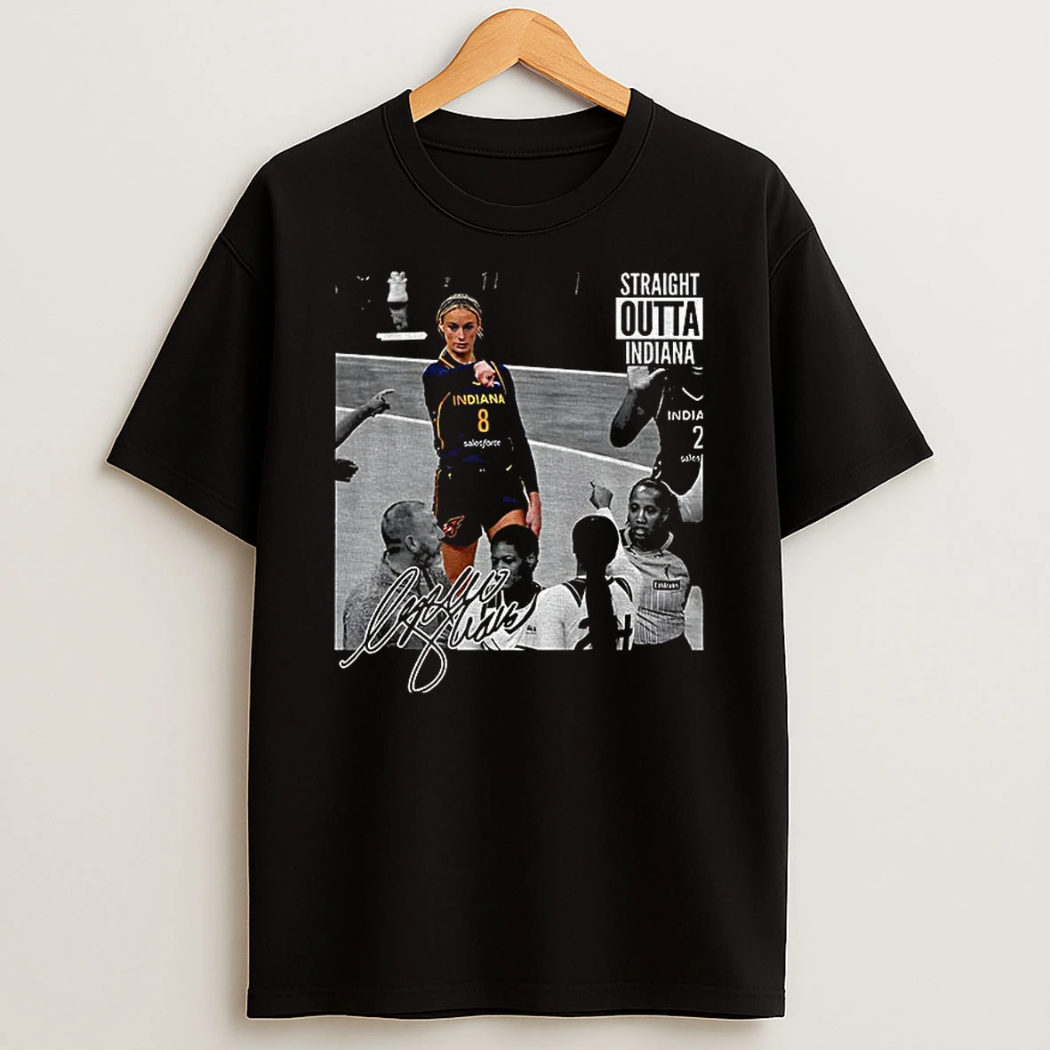 Officials Sophie Cunningham Pointing Indiana Fever Basketball Straight Outta Indiana Signature Premium T Shirt Sweatshirt Hoodie