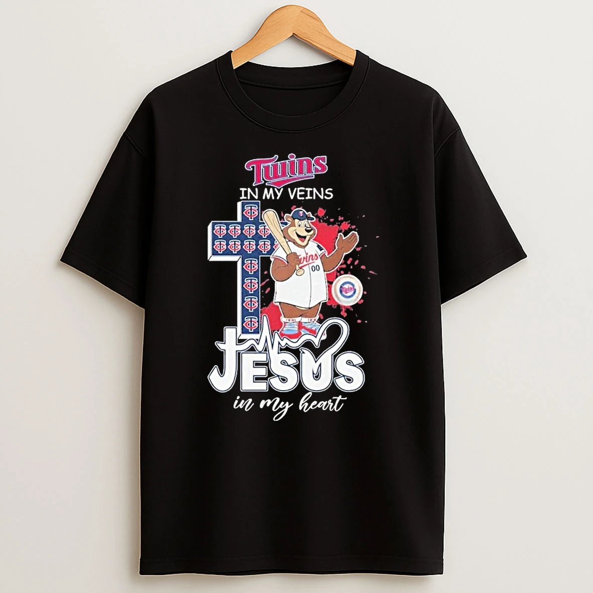 Officials Minnesota Twins In My Veins Jesus In My Heart Mascot Premium T Shirt Sweatshirt Hoodie