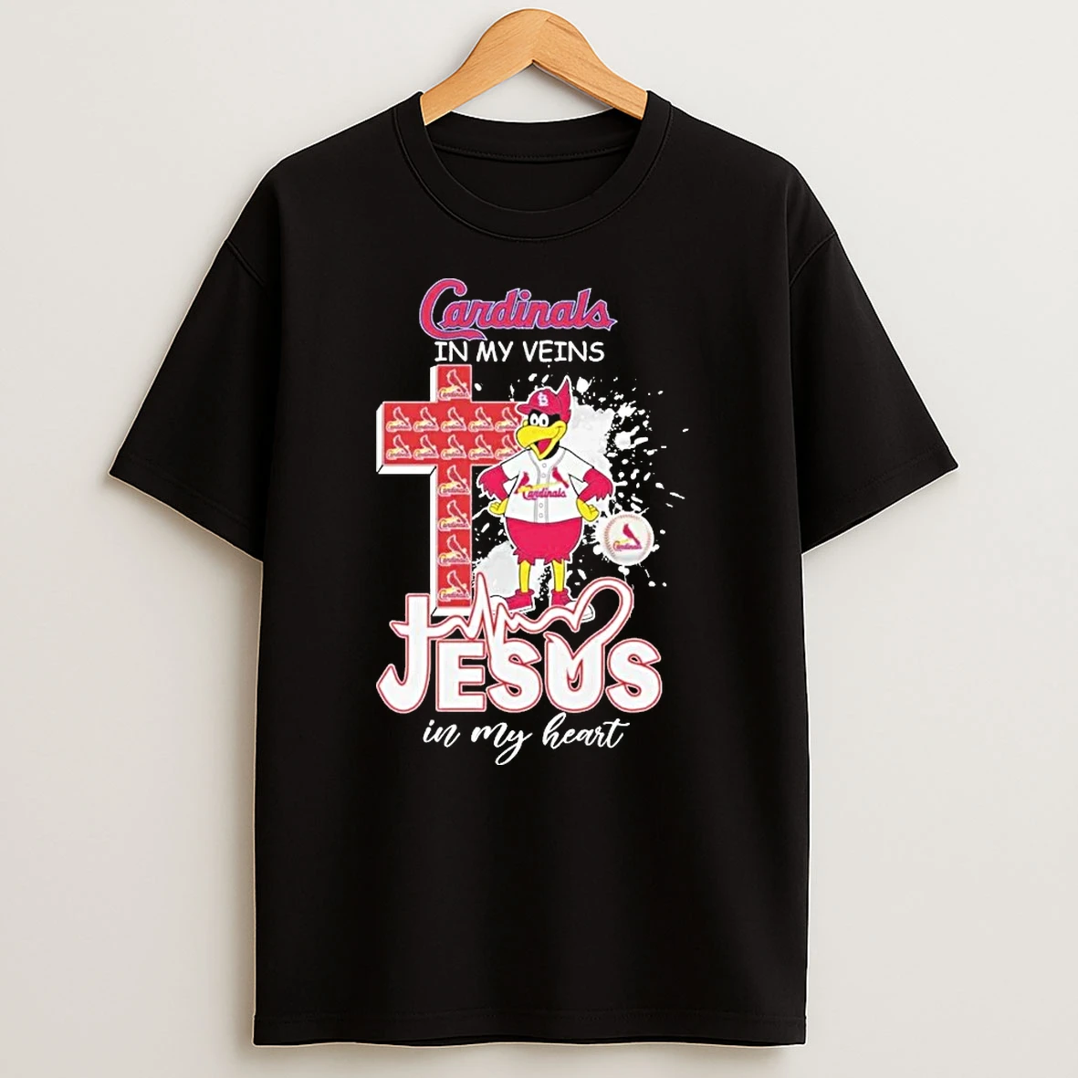Officials St Louis Cardinals In My Veins Jesus In My Heart Mascot Premium T Shirt Sweatshirt Hoodie