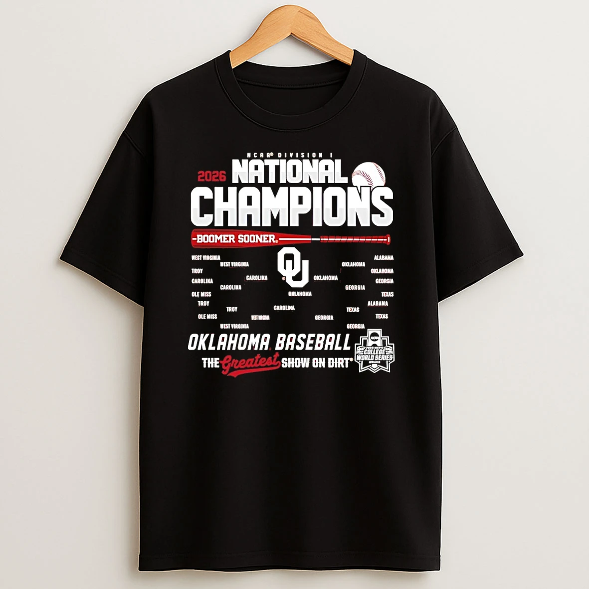 Oklahoma Sooners Baseball 2026 Ncaa Baseball Mens College World Series Champions Bracket Shirts