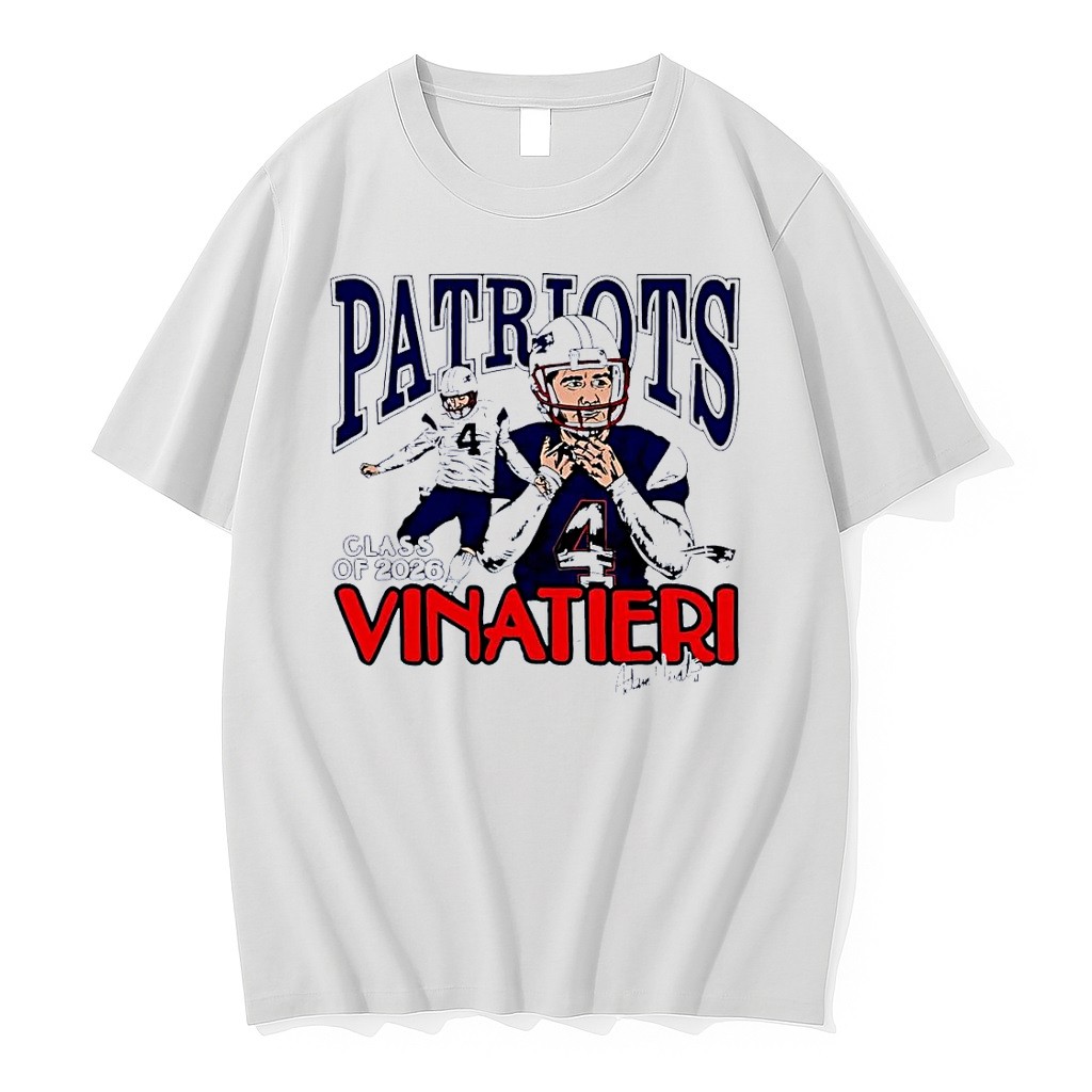 Original Adam Vinatieri 4 Signature Kicking Hall Of Fame Class Of 2026 Patriots White Shirts