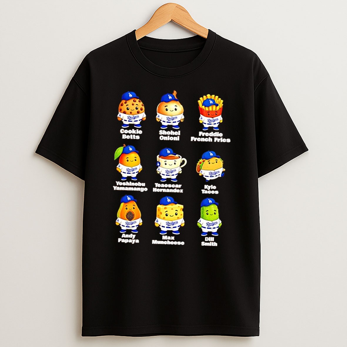 Original Dodgers Mascot Collection Funny Player Food Pun Black Shirts