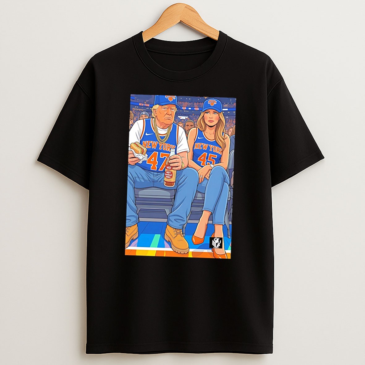Original Donald Trump And Melania Trump Wearing New York Cartoon Tee Shirts