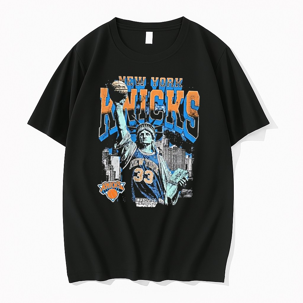 Original Eternal Heart Std Statue Of Liberty Holding Basketball New York Knicks Black Shirts