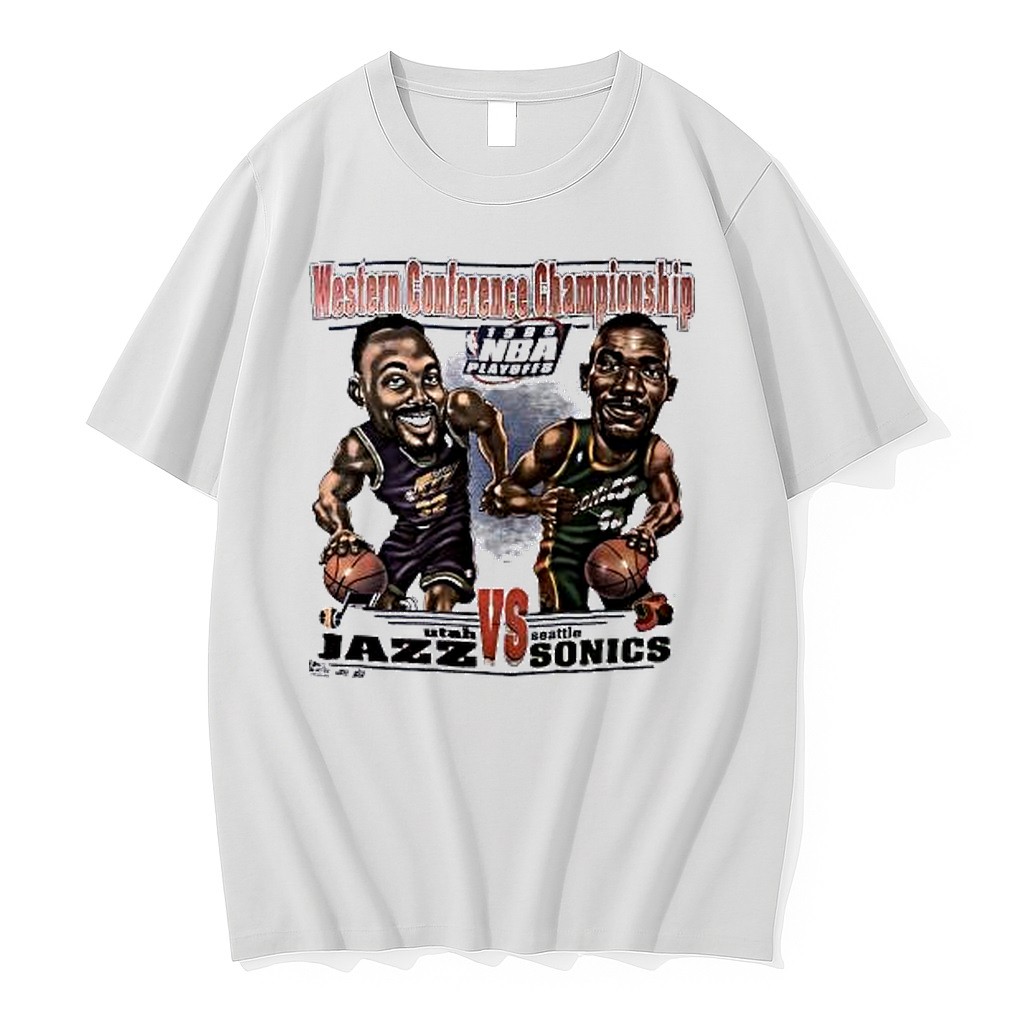 Original Karl Malone Utah Jazz Shawn Kemp Seattle 1996 Western Conference Playoffs Vintage Shirts