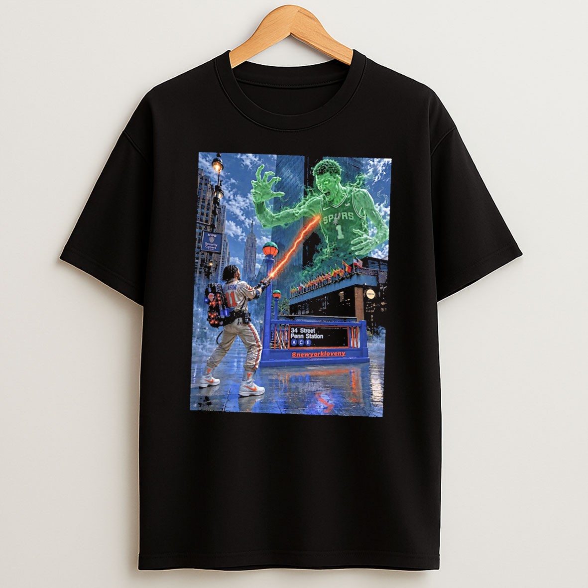 Original Ny Knicks Vs San Antonio Spurs Victor Wembanyama Light Saber Attacking Tee Shirts