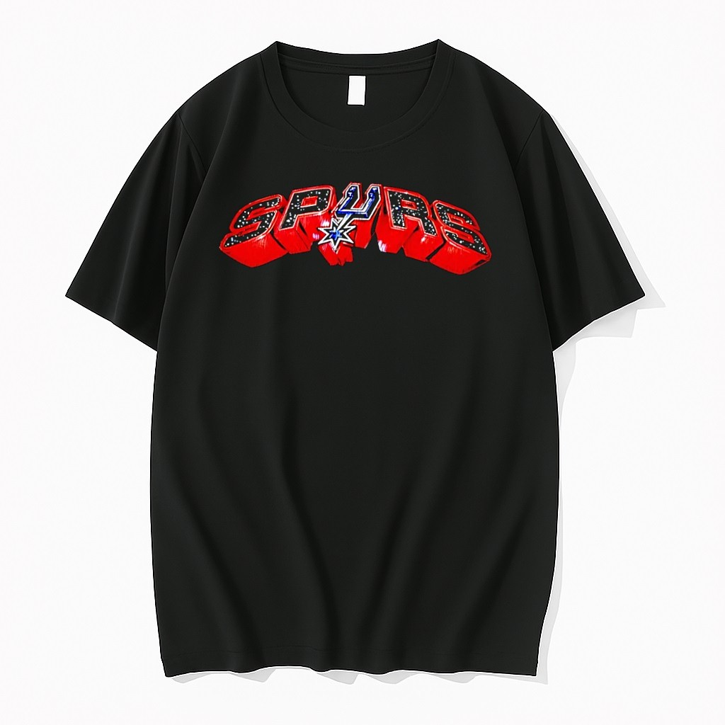 Original Vintage Spurs Distressed Red Logo Basketball Black Shirts