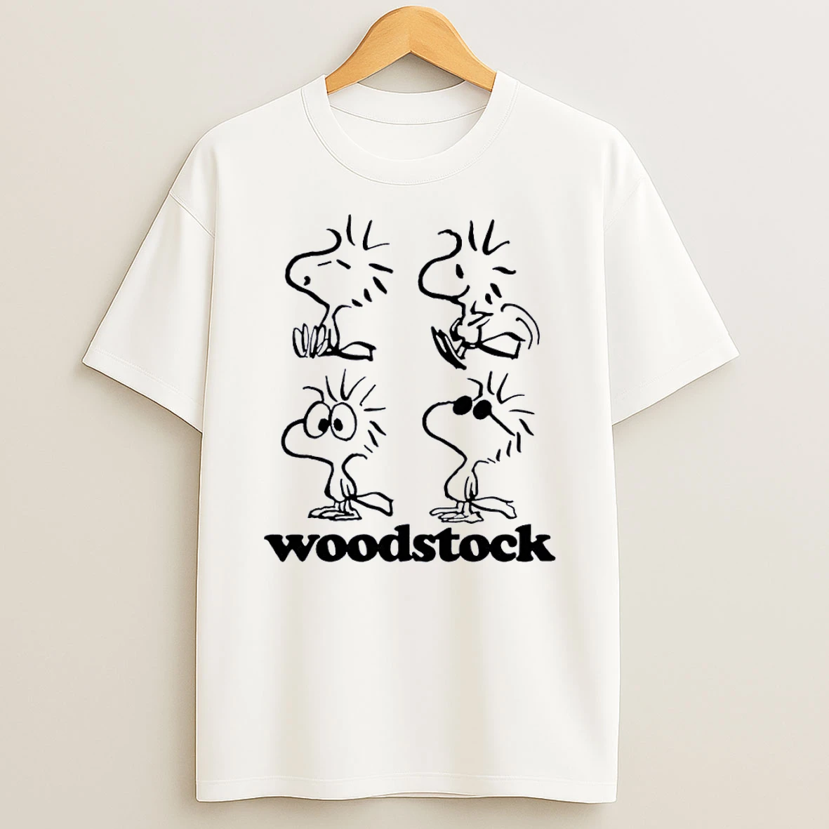Peanuts Woodstock Sitting Dancing Staring Wearing Sunglasses White Shirts