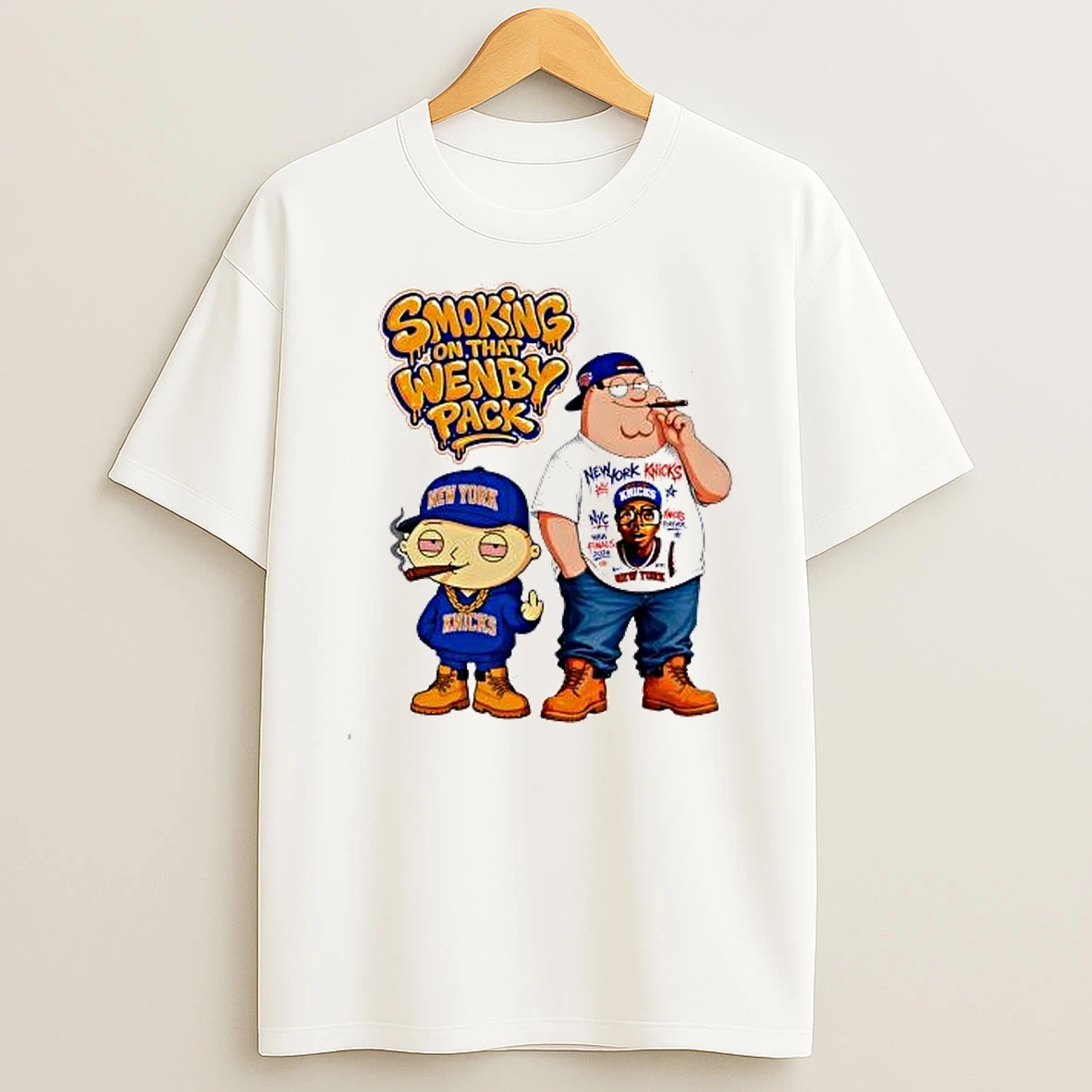 Peter Griffin Stewie Griffin New York Knicks Smoking On That Wenby Pack Shirts