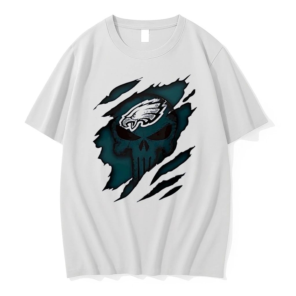 Philadelphia Eagles Punisher Skull Ripped Effect Philadelphia Eagles White Shirts