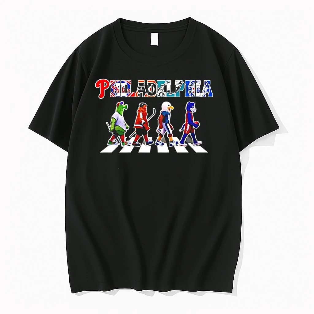 Philadelphia Sport Teams Phillie Phanatic Gritty Swoop Franklin Mascot Cross The Road Shirts