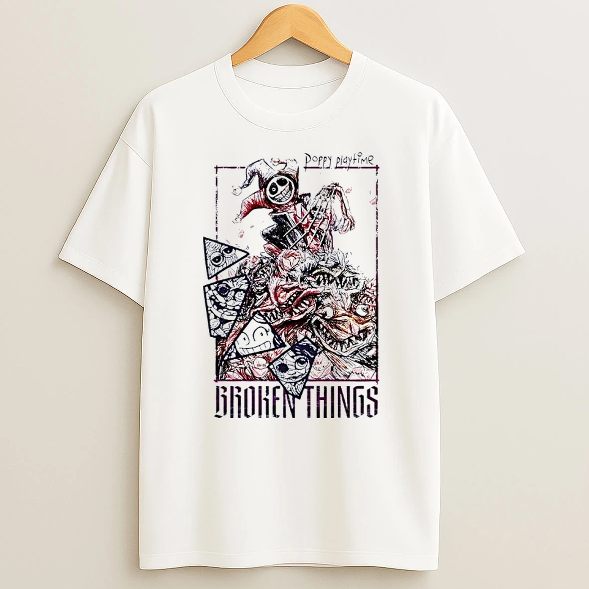 Poppy Playtime Broken Things Jester Monster Horror Art White Shirts
