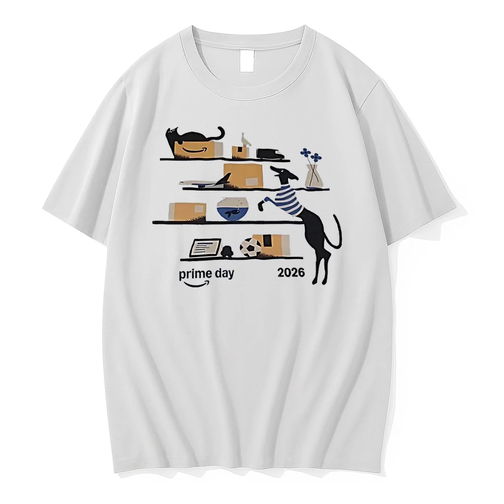 Prime Day 2026 Black Dog Standing On Shelves Graphic White Shirts