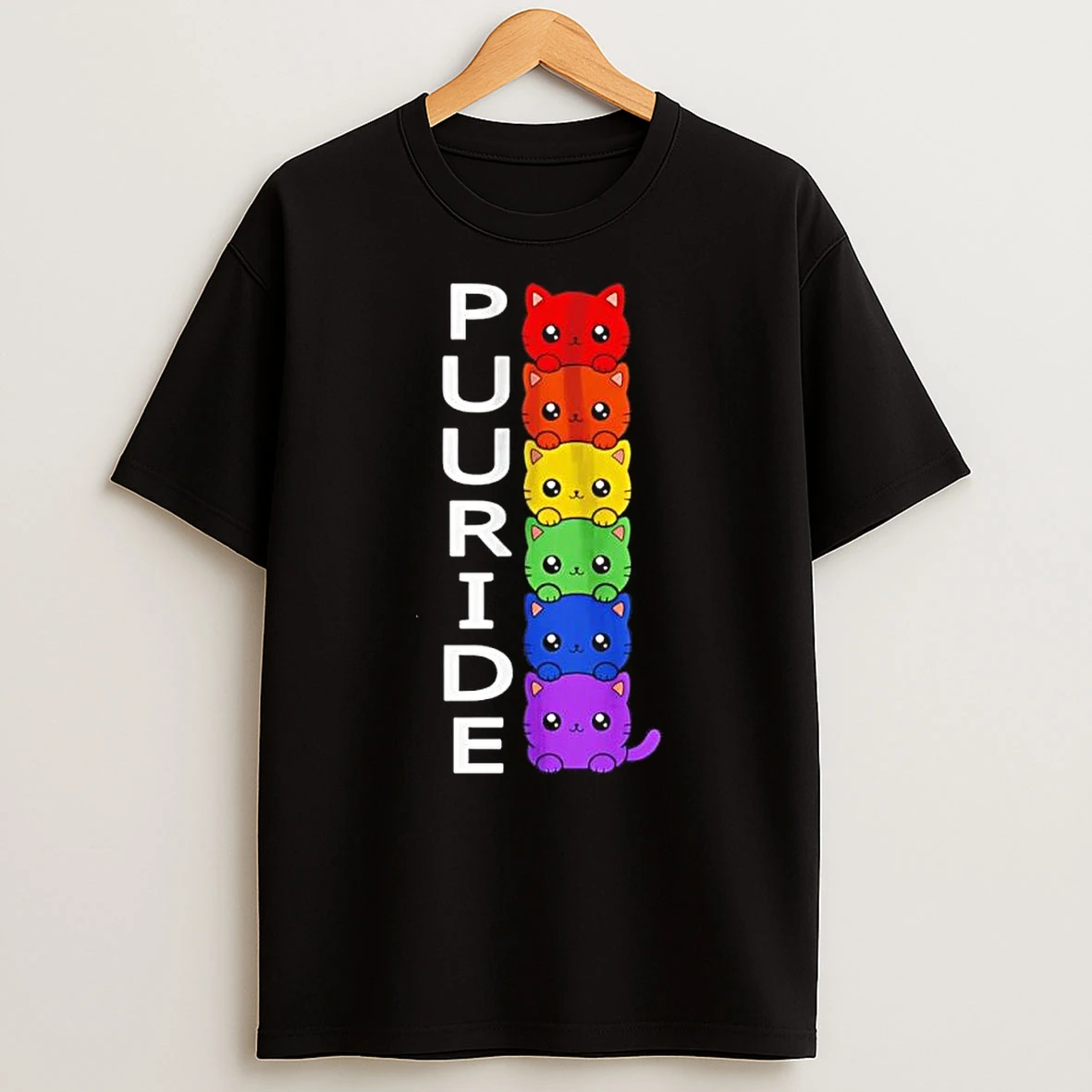 Puuride Rainbow Cats Stacked Pile Shirts