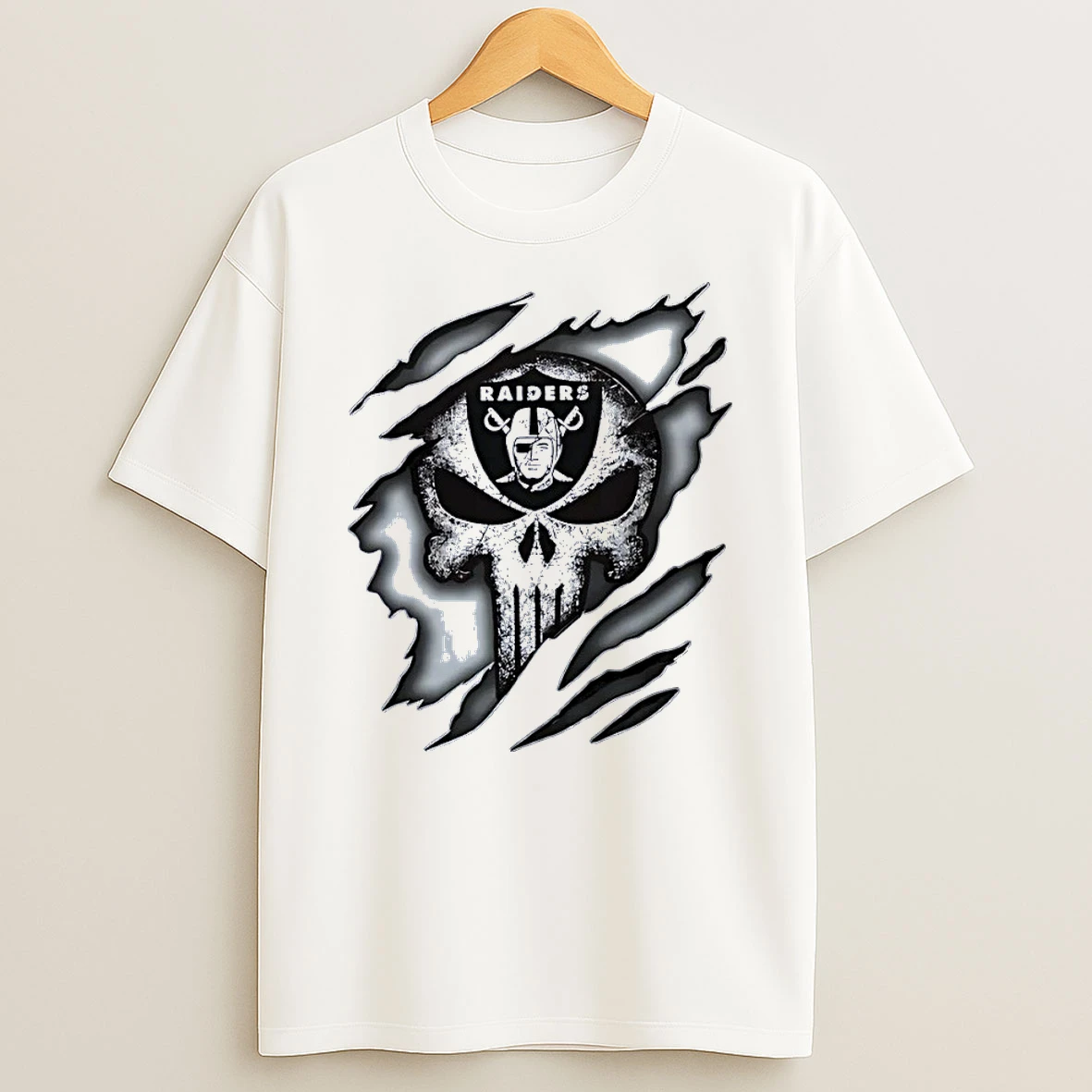 Raiders Punisher Skull Rip Effect White Shirts