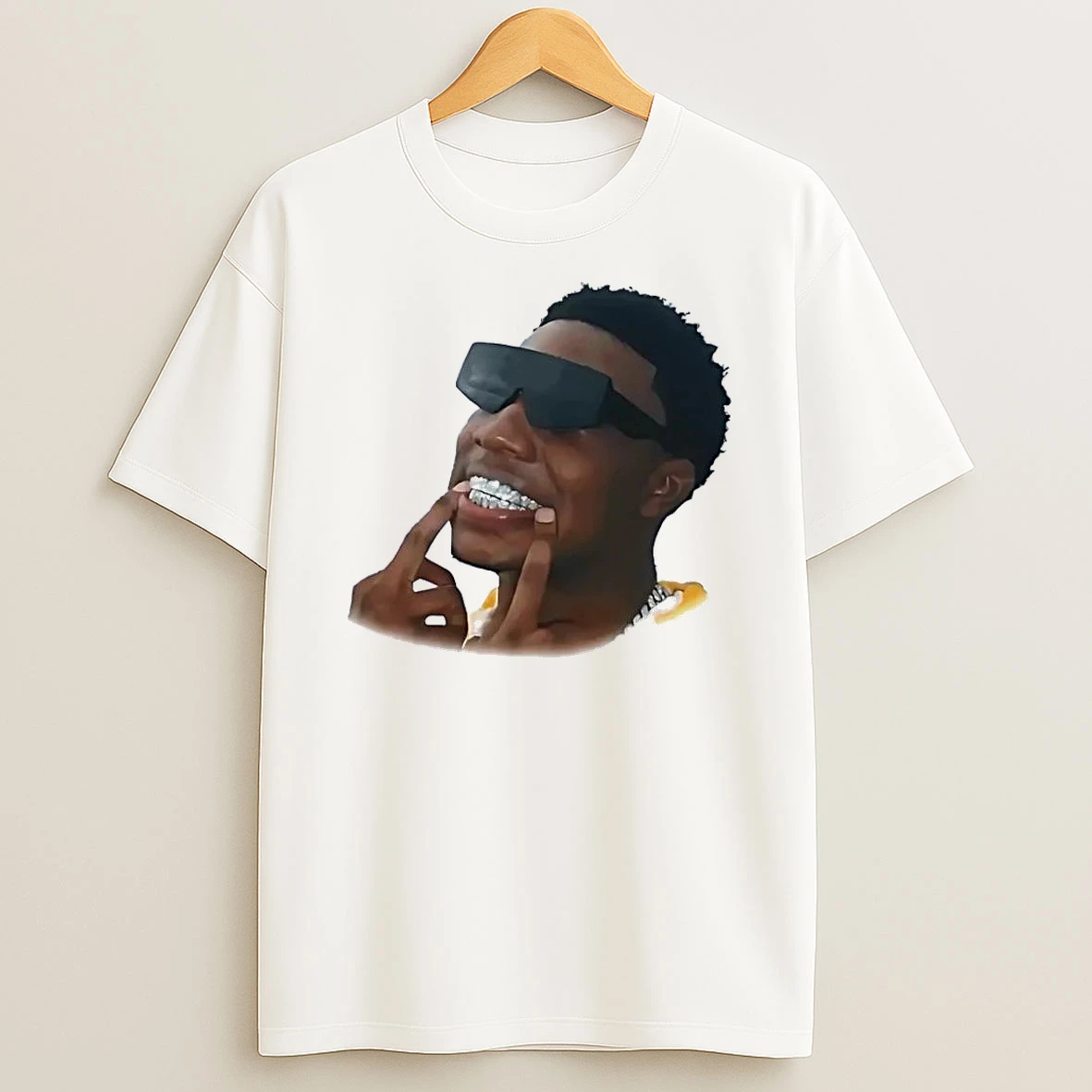 Retro Style Fashion Subject Pointing At Iced Teeth White Shirts