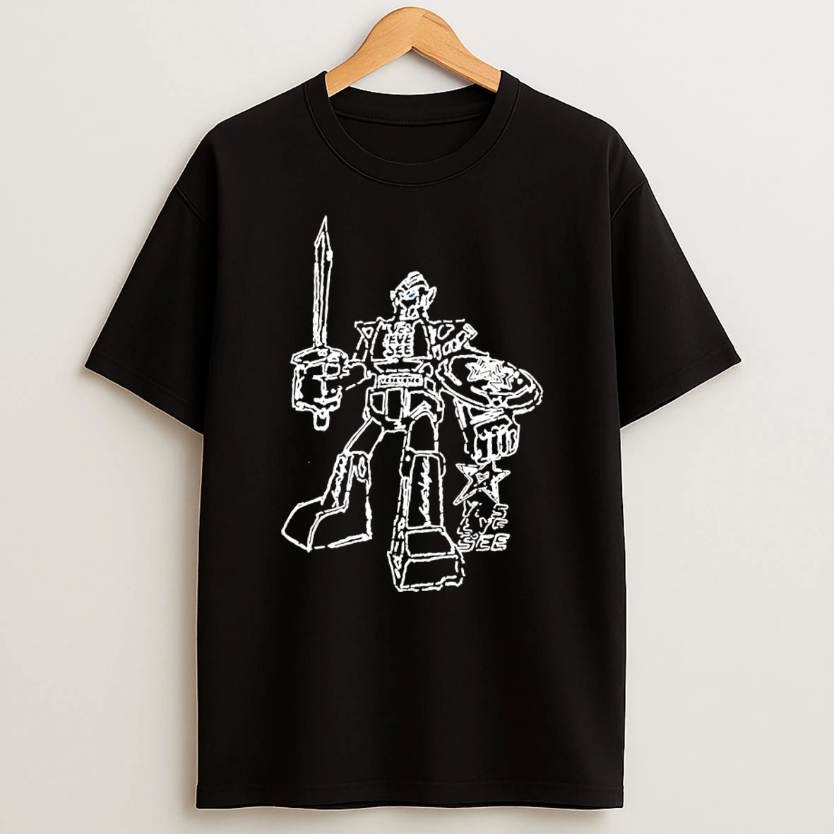 Robot Knight Yes Eye See Text Star Doodle Shirts