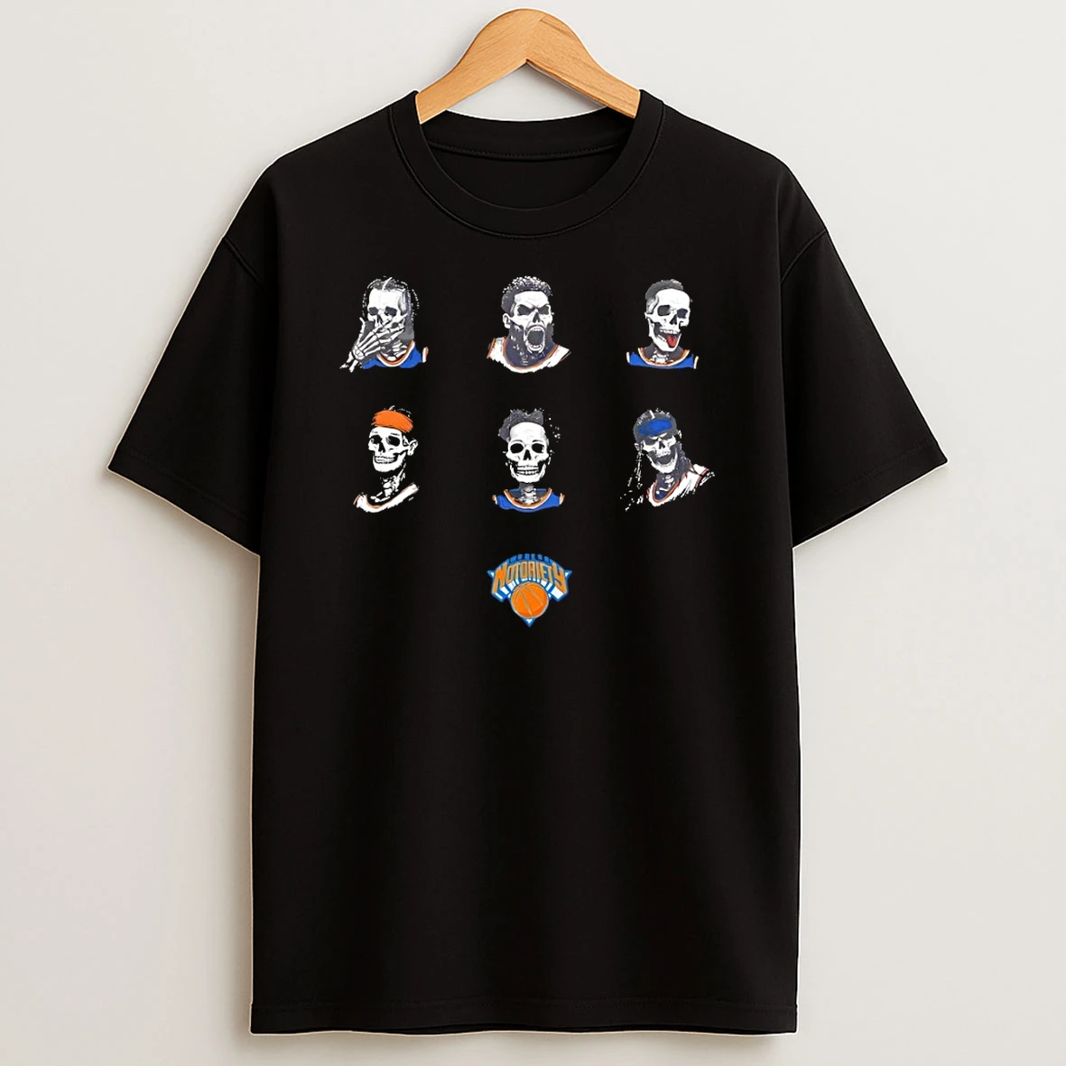 Skeleton Notoriety New York Knicks Basketball Players Championship Moment Nba Finals 2026 Parody Logo Shirts