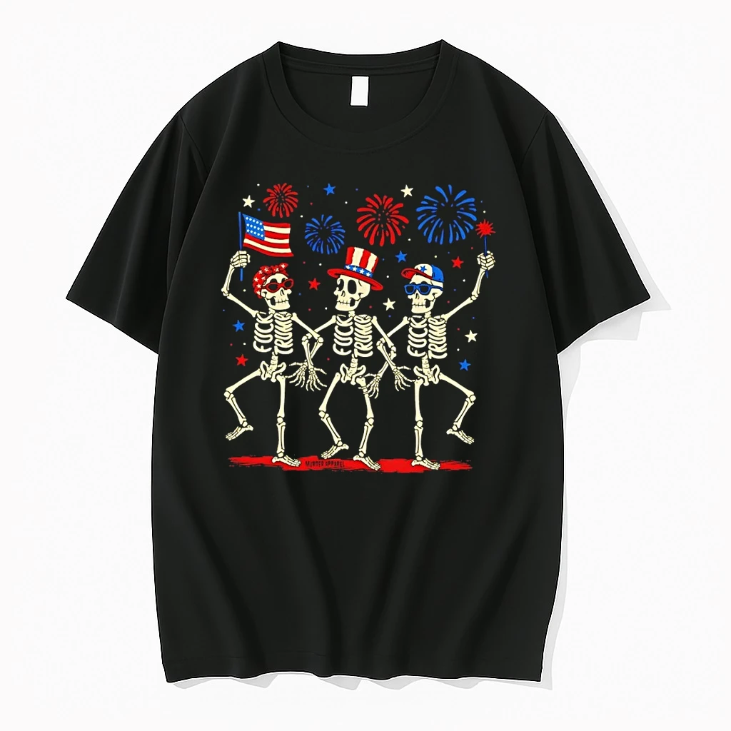 Skeleton Dancing American Flag Firework 4th Of July 2026 Shirts