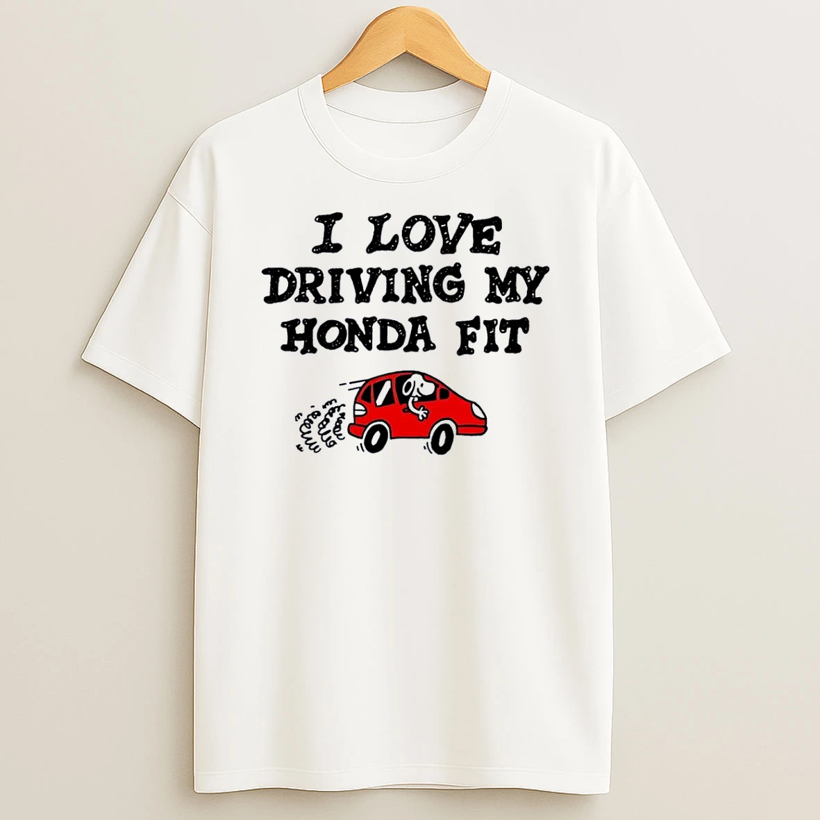 Snoopy Driving Red Honda Fit White Shirts