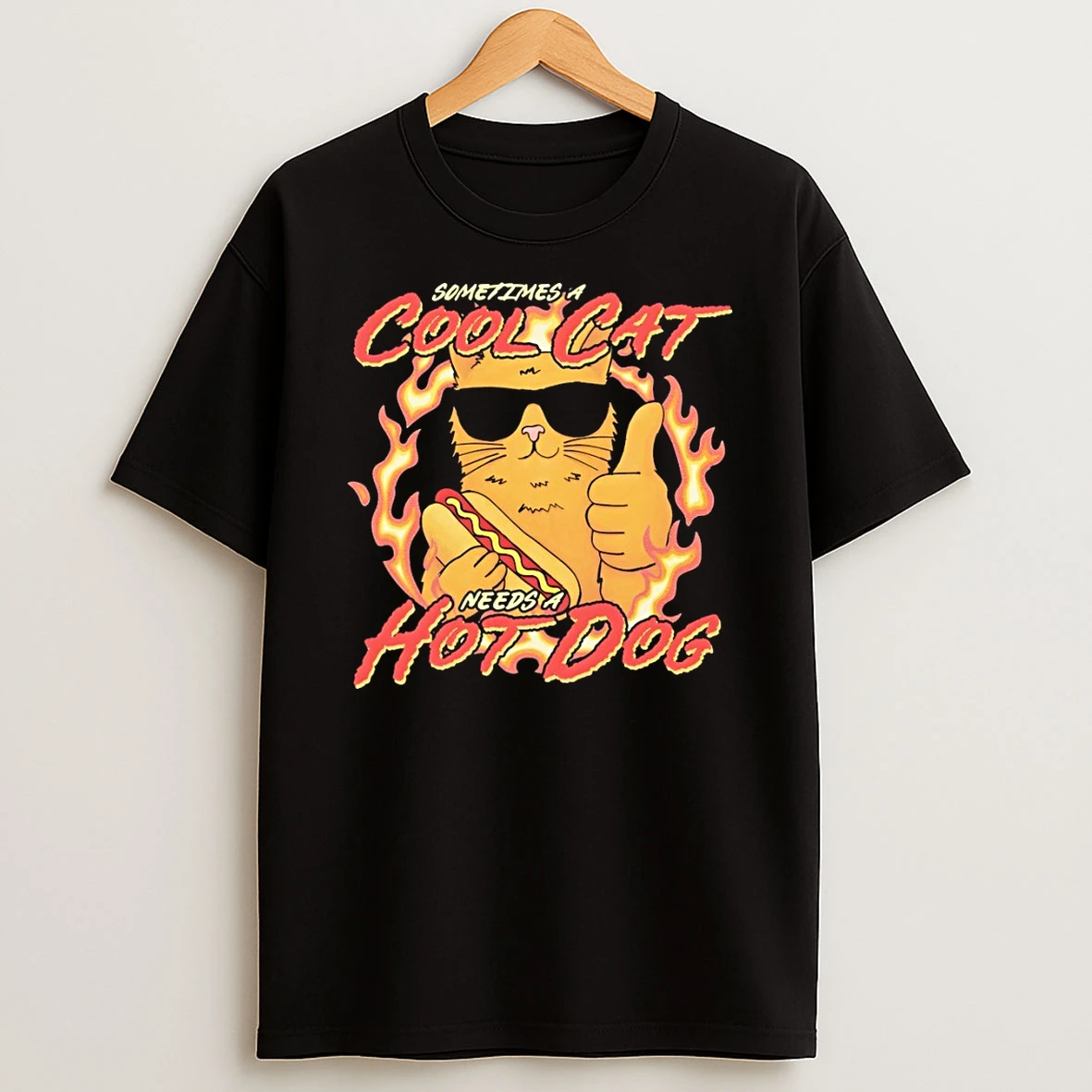 Sometimes A Cool Cat Needs A Hot Dog Fire Meme Shirts