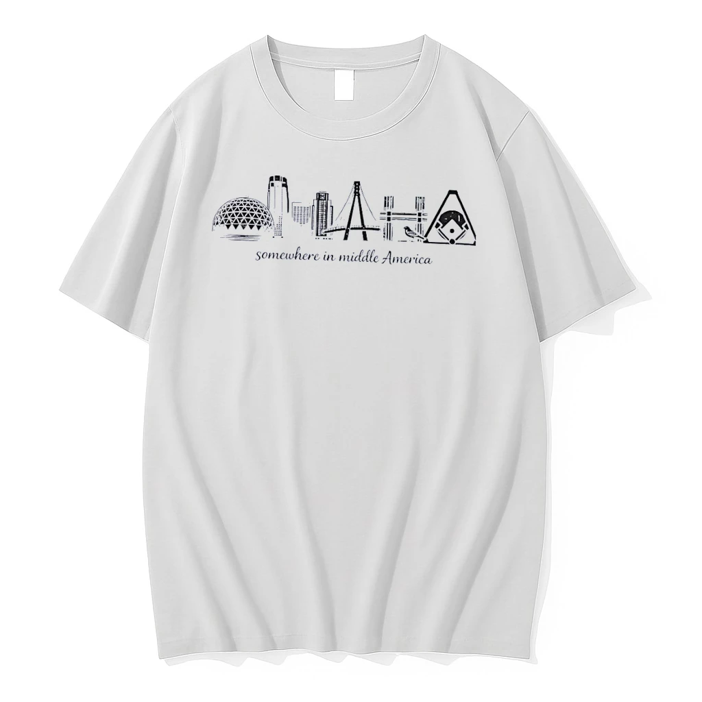 Somewhere In Middle America Omaha Skyline Bird Baseball White Shirts