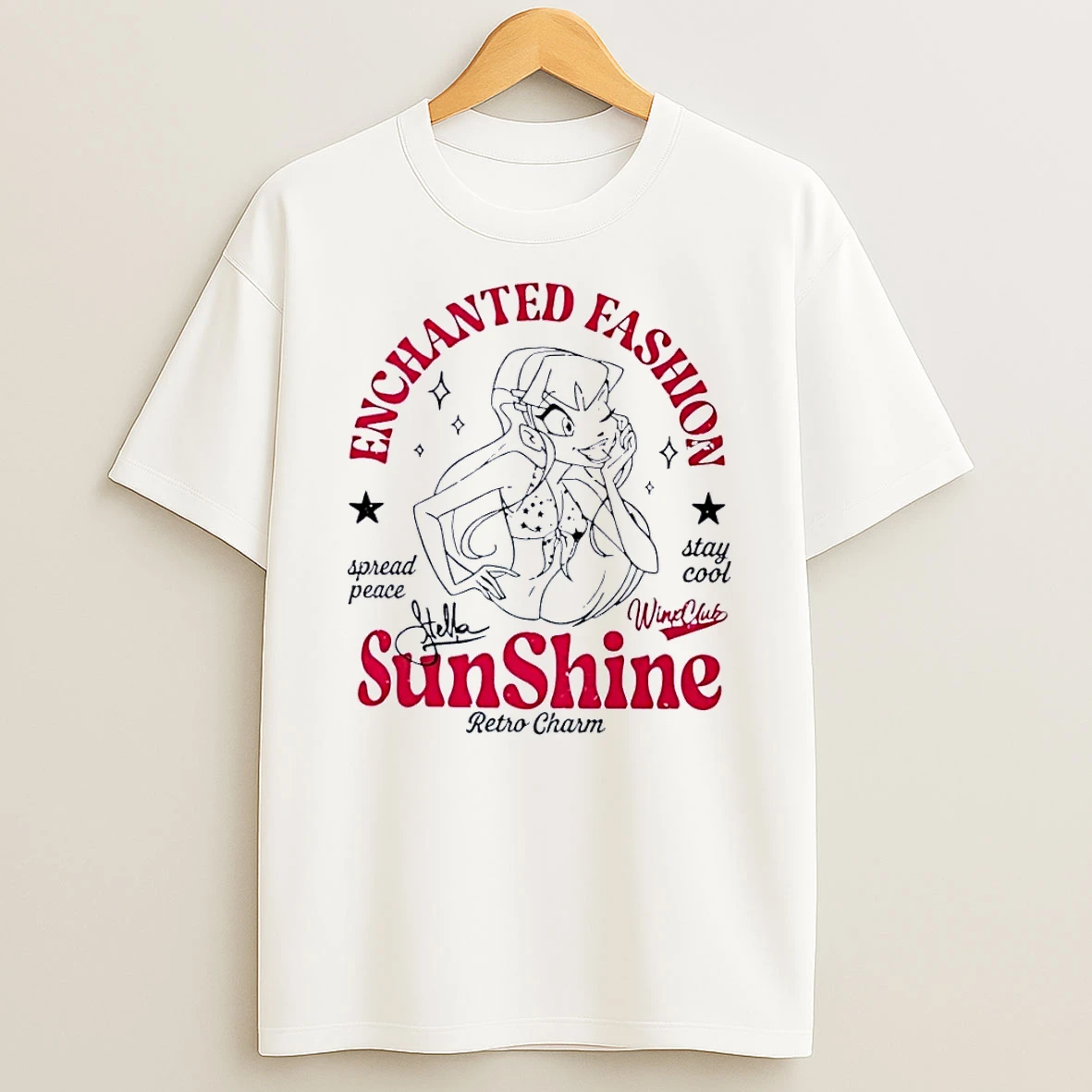 Stella Spread Peace Stay Cool Sunshine Enchanted Fashion Retro Charm White Shirts
