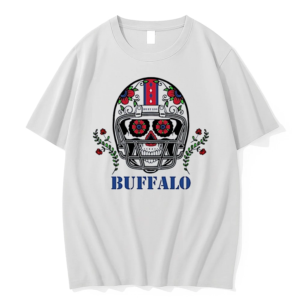 Sugar Skull Football Helmet Floral Art Buffalo Bills White Shirts