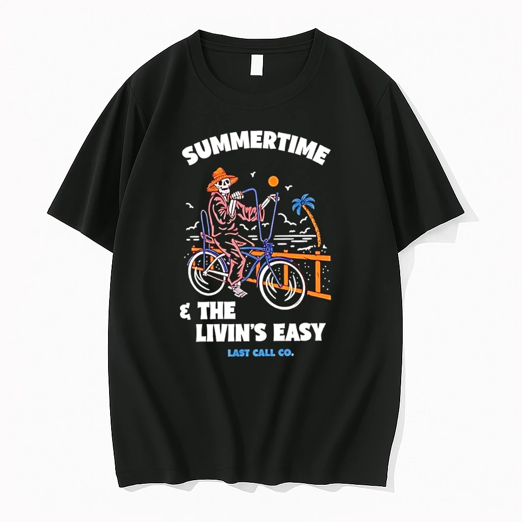 Summertime And The Livins Is Easy Last Call Co Skeleton Riding Cruiser Bike Shirts