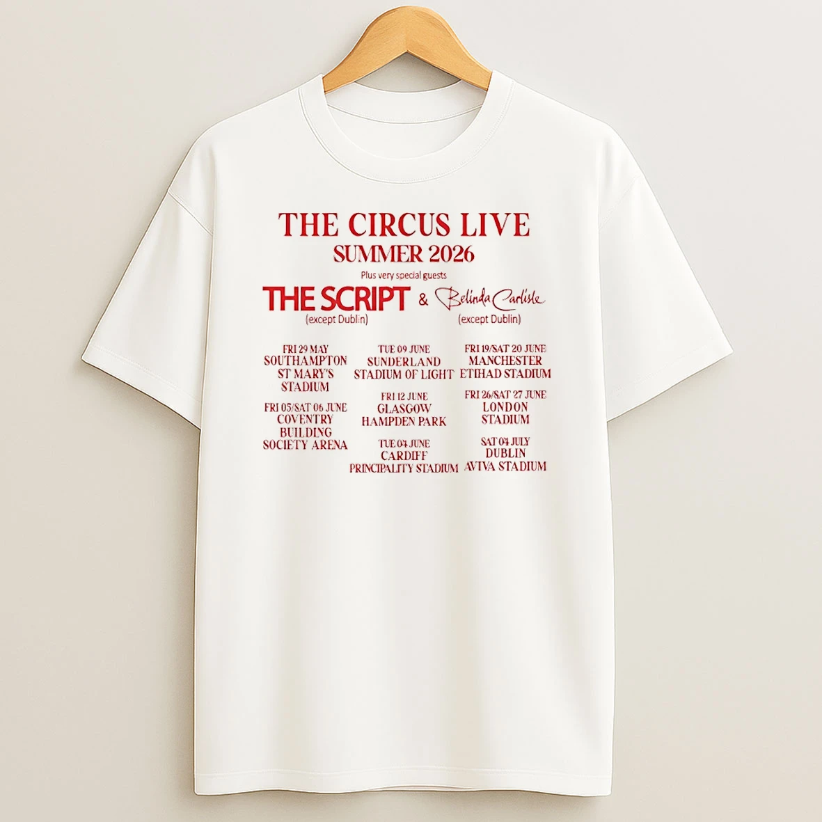 Take That The Circus Live Summer 2026 The Script And Belinda Carlisle Shirts