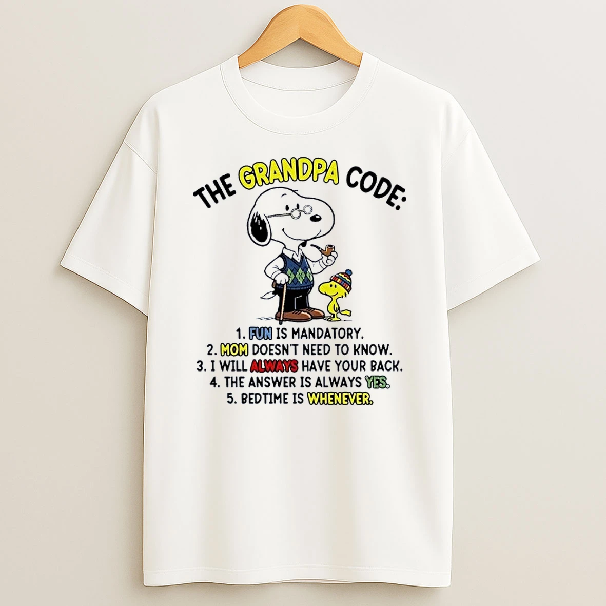 The Grandpa Code Snoopy Woodstock Rules Family White Shirts