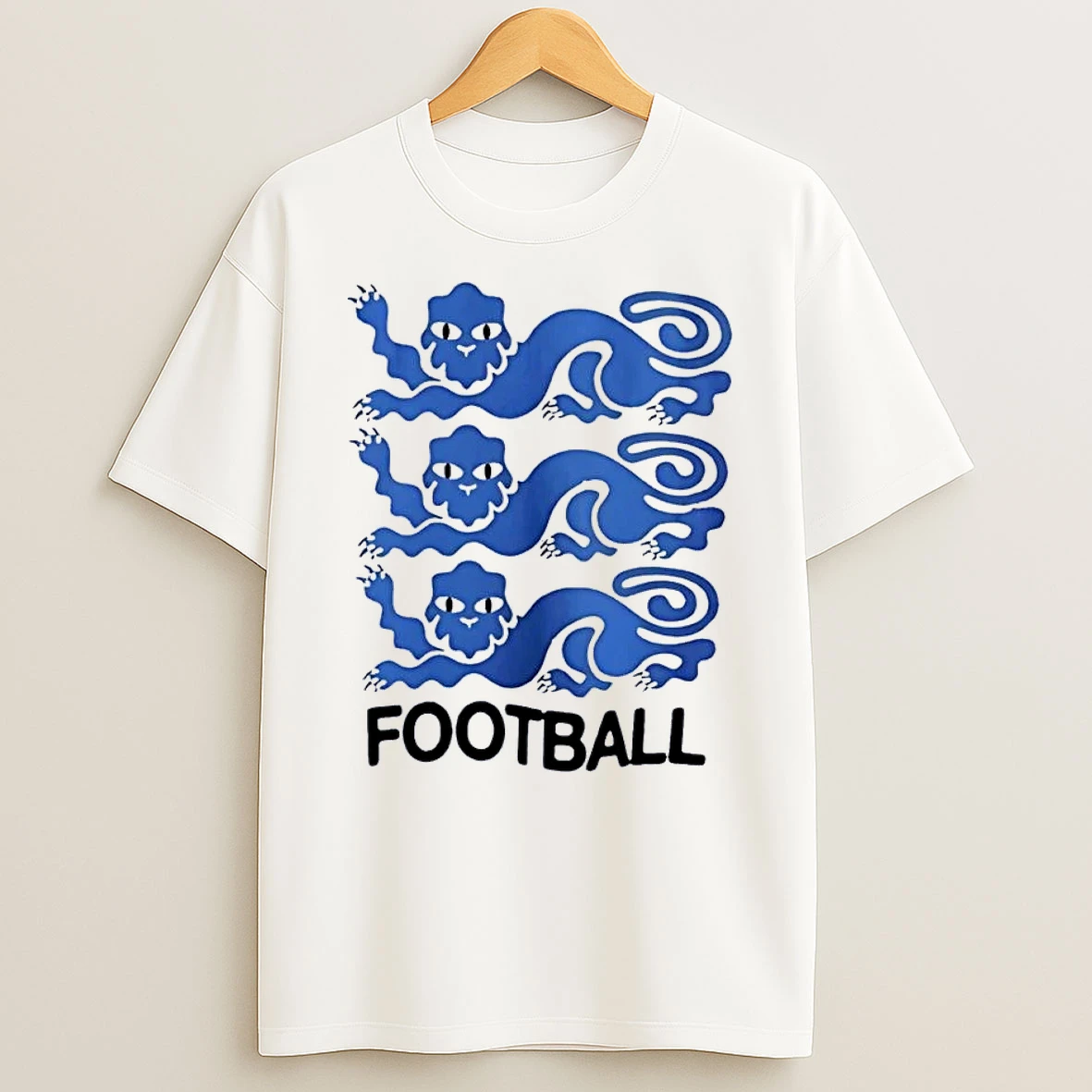 Three Blue Lions England Football White Shirts