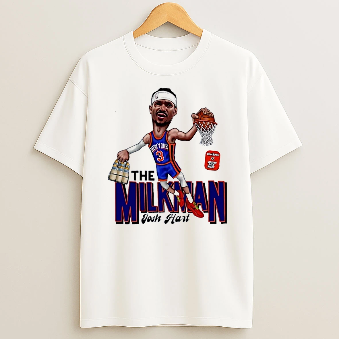 Uberkunst X Bocker Back Pages The Milkman Josh Hart New York Knicks White Shirts
