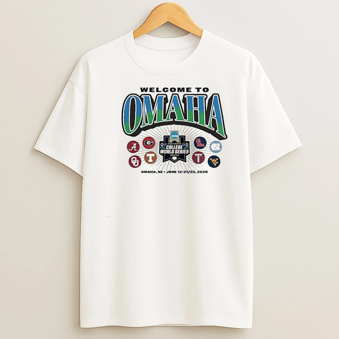Welcome To Omaha 2026 Ncaa Baseball Mens College World Series Game Run 8 Team Shirts