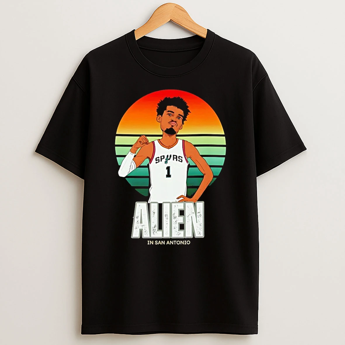 Wemby The Alien Spurs Retro Sunset In San Antonio Shirts