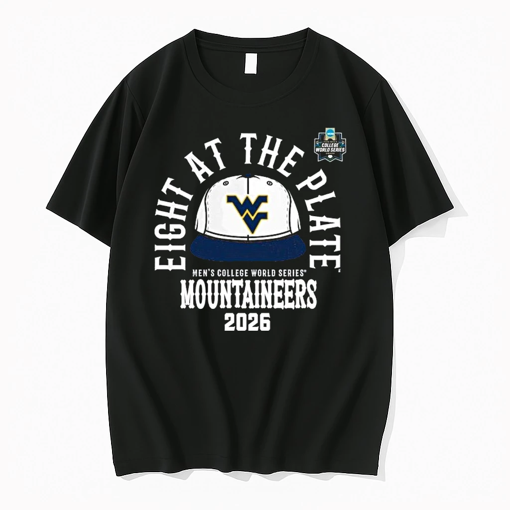 West Virginia Mountaineers Eight At The Plate 2026 Ncaa Mens College World Series Shirts